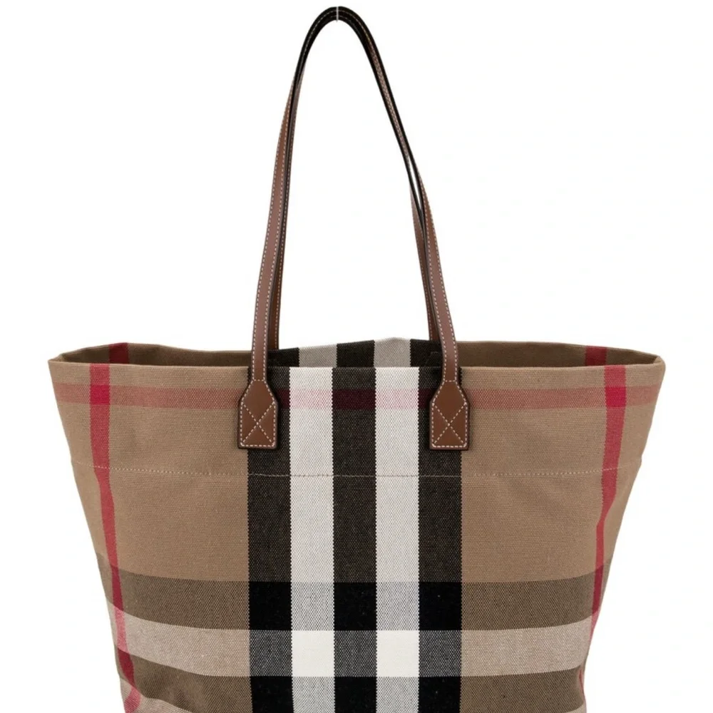 NWT Burberry Tote in Brown, Red, and Black Check - Picture 5 of 6